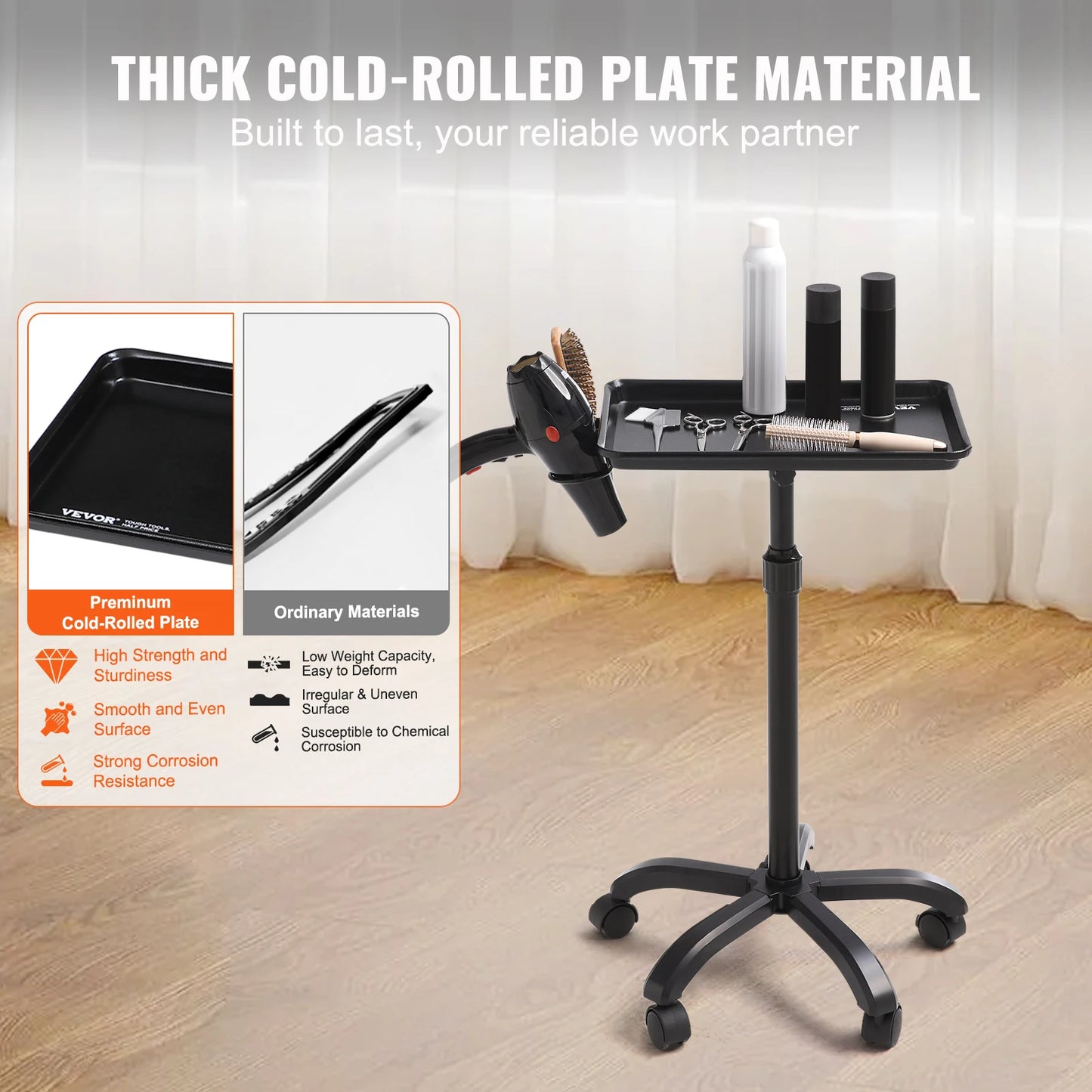 Salon Tray Cart Height Adjustable Rolling