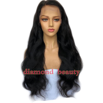 Diamond Beauty 13x6 body wave lace wig in human hair with long natural black waves